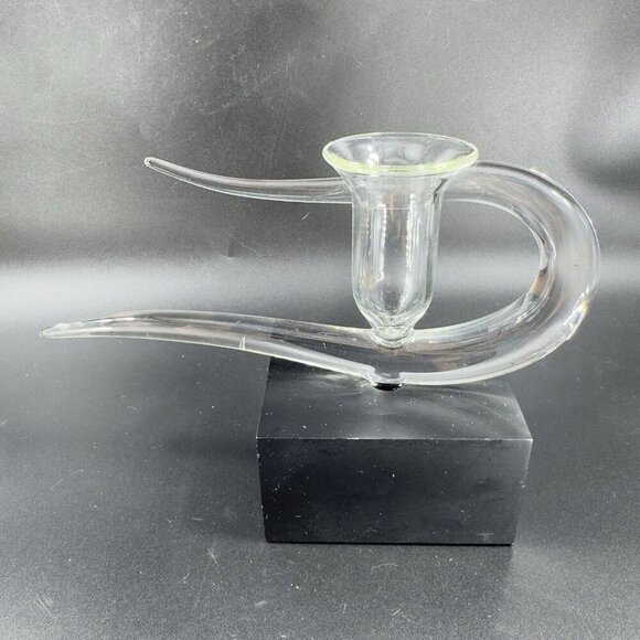 Vintage 1987 Candle Stick Holder Artist Signed Whitl I Clear Glass On Wood Base - Picture 9 of 12